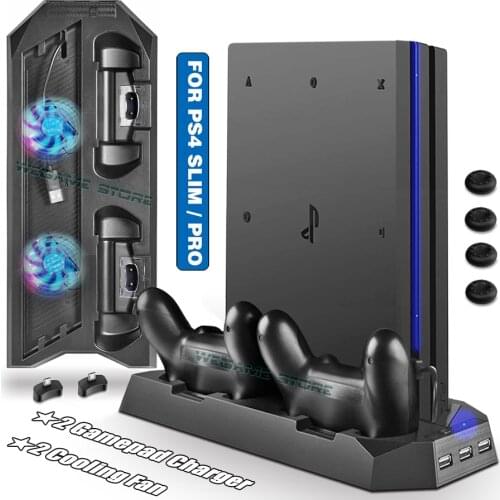 PS4 PRO Console Vertical Cooling Stand PS 4 Dual Controller Charging Station & 3 HUB Port for Sony PlayStation 4 PRO Games