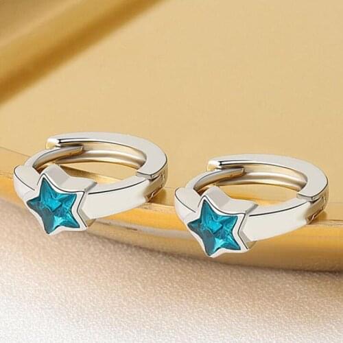 Vintage Blue Star Open Thai Gold Cartilage Earrings Small Circle Finger Safety Pin Earrings for Fashionable Womens Jewelry 2020