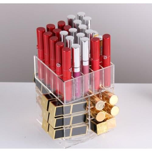 High Capacity Rotating Acrylic Makeup Organizer Storage Case Lipstick Holder Boxes Display Stand Makeup Holder Home Organizer