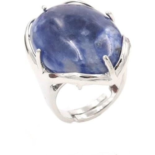 YJXP Silver Plated Oval Shape Adjustable Finger Wedding Ring Blue-vein Fashion Jewelry