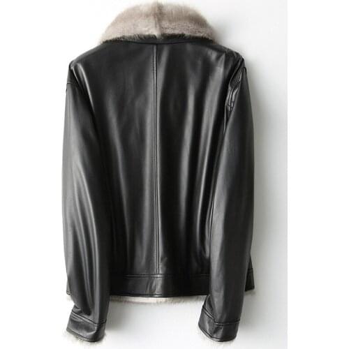 Genuine Leather Jacket Women Winter Sheepskin Coat for Women Mink Fur Collar Short Down Jacekt HQ19-CJX1901B KJ3698
