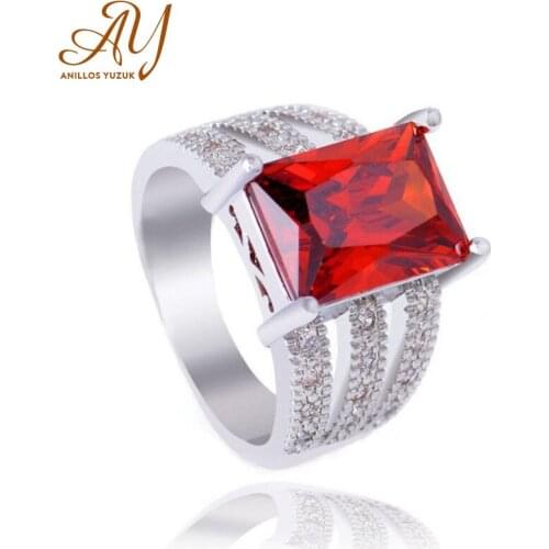 Anillos Yuzuk Genuine 925 Sterling Silver Women Wedding Engagement Rings With Big Created Square Ruby Female Fine Jewelry Gift