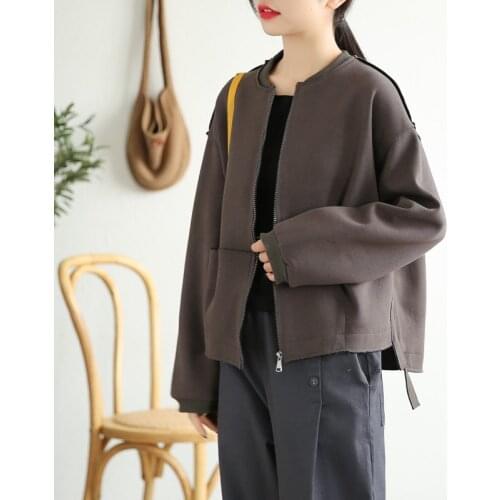 Dza Retro Stand Collar Air Cotton Sweater Short Coat Womens Loose Slimming Jacket Spring New Casual Top