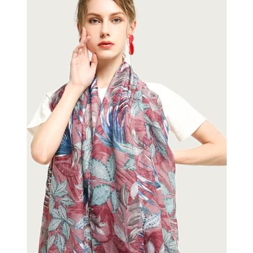 2021 New Leaves Bronzing Print Women Warm Neck Scarf Spring Soft Shawl Scarf Large Office Wrap [6776]