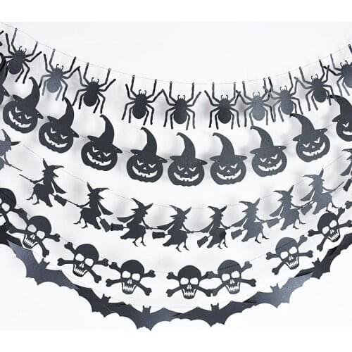 3m Black Pumpkin Bat Spider Witch Skull Banner Flags Paper Garland Bunting Halloween Decoration Festival Party Decor Supplies
