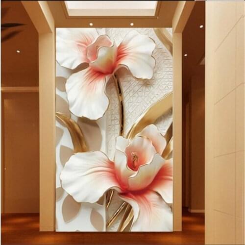 Beibehang wallpaper 3D three-dimensional home decoration painting high-definition flowers reliefs entrance aisle background wall