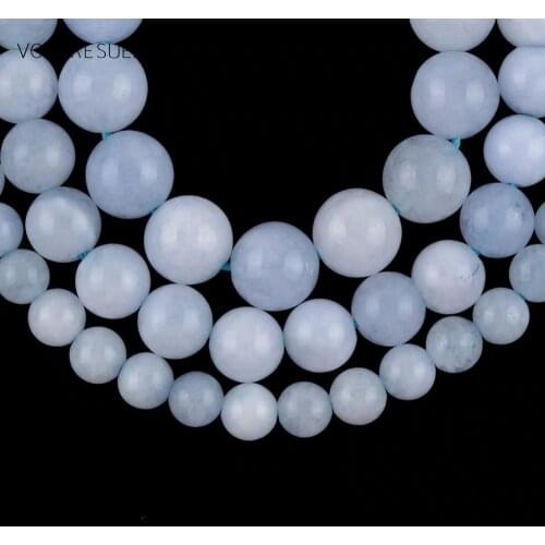 Aquamarines Stone Natural Stone Blue Jades Round Beads For Jewelry Making Spacer Loose Beads 6mm8mm10mm Diy Bracelet Strand 15"
