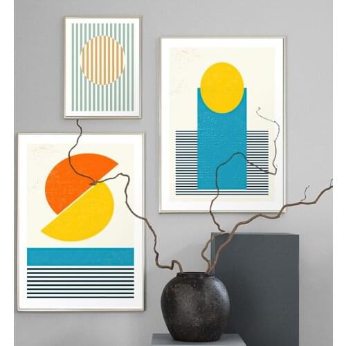 Bauhaus Exhibition Geometry Pattern Round Wall Art Canvas Painting Nordic Posters And Prints Wall Pictures For Living Room Decor