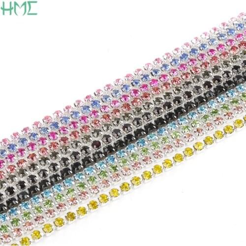 3mm Black Silver Base Cup Bright Crystal Rhinestone Chain For DIY Craft Sewing Clothes Party Wedding Decoration Jewelry Making