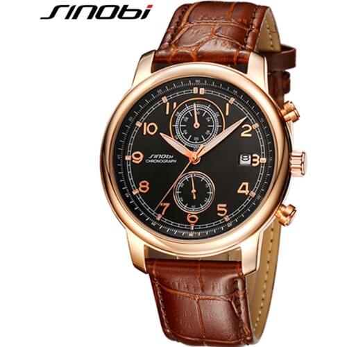 SINOBI Mens Geneva Wrist Watches Top Brand Luxury Mens Golden Quartz Watches Male Chronograph Relogios Masculinos 2019 Clocks