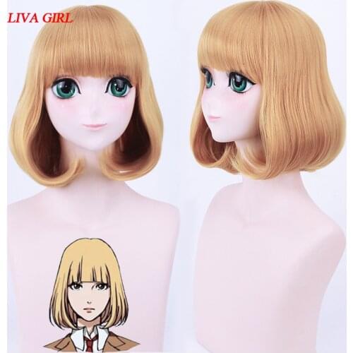 Coshome Anime Prison School Midorikawa Hana Cosplay Costume Wigs Girls Yellow Short Hair