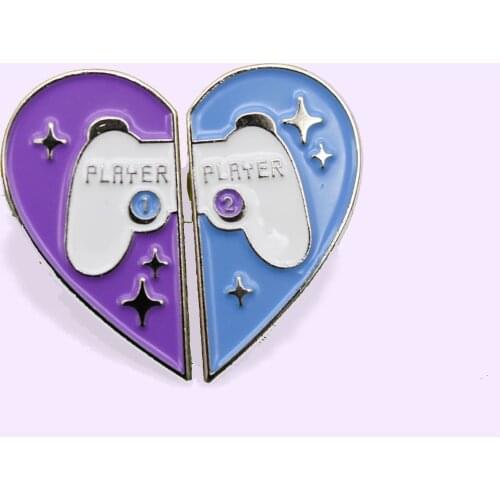 Spliced Heart Enamel Pin Blue And Purple Brooch Bag Clothes Lapel Pin Sasha Away Badge Cartoon Jewelry Gift For Boys and Girls