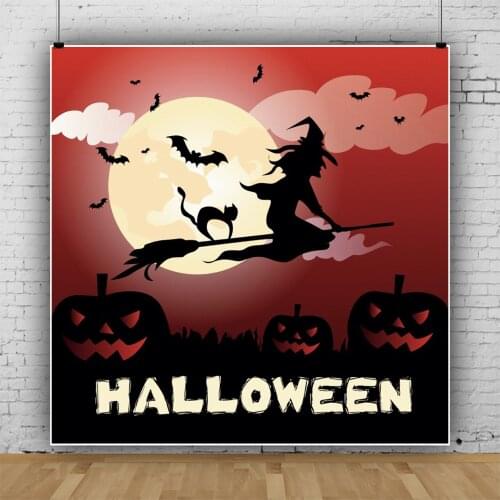 Halloween Full Moon Flying Witch Square Background Portrait Photography Home Party Photozone Decors Backdrops Studio Accessories