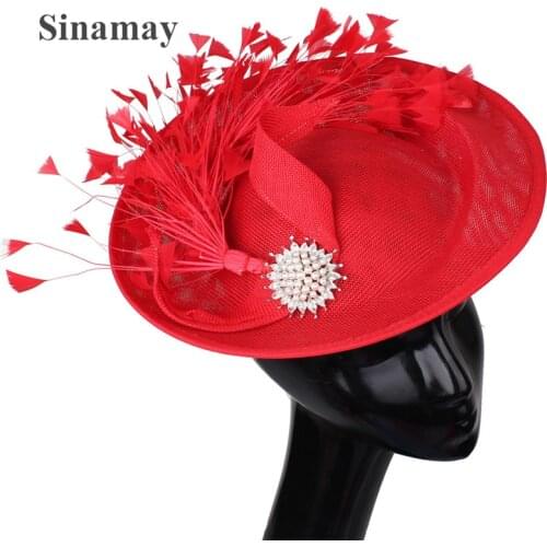 Imitation Sinamay Wedding Fashion Fascinator Hat Women Lady Cocktail Race Headwear Bride Wedding Hair Accessories With Feather