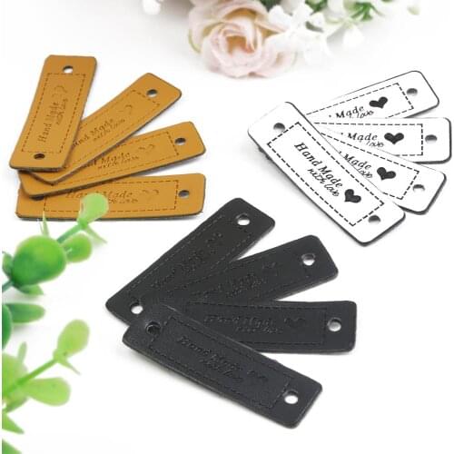 12/24/36/48pcs/lots Handmade Heart Pattern PU Leather Labels Tags For DIY Clothes Garment Bag Sewing Accessories