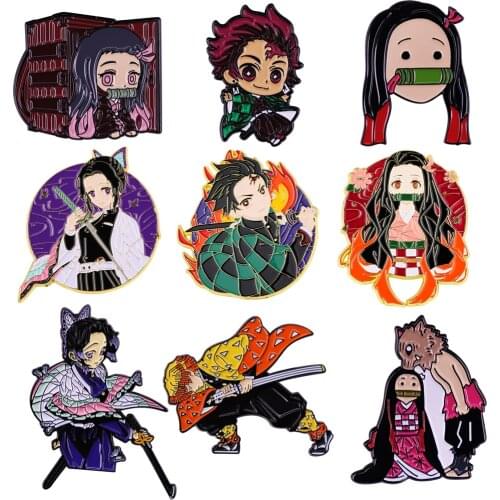 K2998 Anime Demon Slayer Enamel Pins Brooches Women Fashion Lapel Backpack Bags Badges Gifts Jewelry