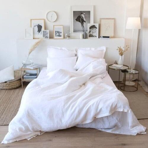 White 100% Flax Linen Single Double Queen King Super King Bed Linen Cover Set 2 People 220x240 Quilt Duvet Cover piecera cama