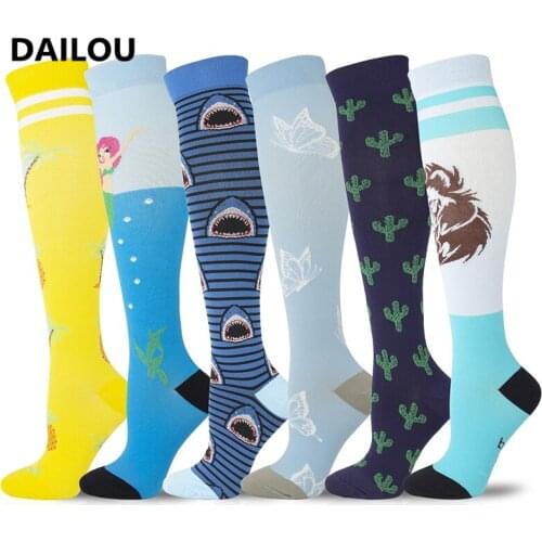 Compression Socks Men Varicose Veins Relieve Socks Pineapple Butterfly Mermaid Lion Cactus Shark Cartoon Happy Socks Women Pop