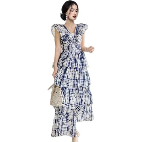 Summer causal a line maxi Dress one piece korean ladies pleated cabaret party long Dresses for women