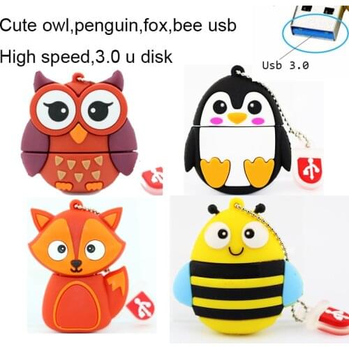 Cute bee penguin Fox Usb 3.0 Usb Flash Drive 4g 8gb flash card16g 32g high speed owl Pendrives real capacity U Disk Memory stick