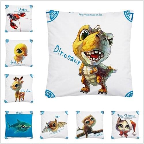 Big Eyes Cute Animal Gouache Pattern Soft Short Plush Cushion Cover Pillowcase Home Sofa Car Decoration Pillowcase 45X45Cm