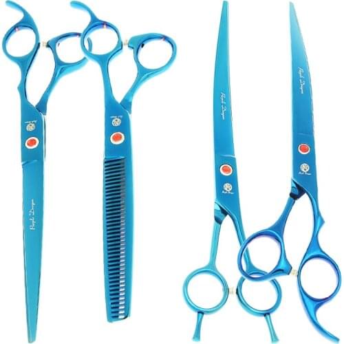 8.0" Purple Dragon Pets Grooming Scissors Set Comb Japan 440c Dogs Straight Curved Cutting Shears Animal Thinning Tesoura B0048B