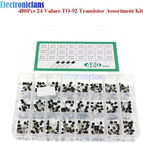 480Pcs/lot 24 Values TO-92 Transistor Triode Assortment Box Kit BC327 BC337 2N2222 3904 3906 S8050 8550 9012 PNP NPN Transistors