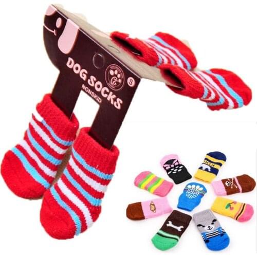 Foot Wear for Pets Dog Soft Warm Socks Cotton Anti-slip Design Socks Knitted Cotton Warm Walk Socks Pet Costume Products