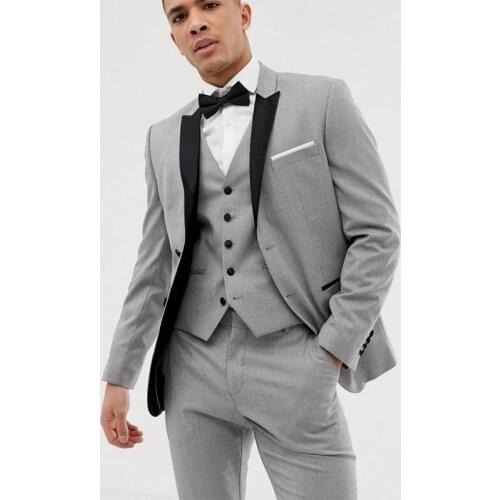 New Light Grey Fashion Slim Fit Mens Clothing Wedding Suits For Men Groom Suits Tuxedos 3 Pieces Groomsmen Costume Homme Sets