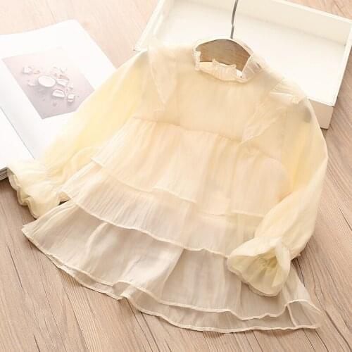 Toddler Girls Blouses 2021 Spring New Baby Koran Long Sleeve Shirts Cute Ruffle Cake Laceblouse for Girls 2-8 Years Kids Clothes