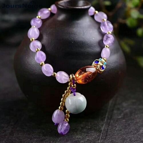 Wholesale Lavender Purple Natural Crystal Bracelets With Pumpkin Bracelets Beauty for Women Girl Gift Simple Crystal Jewelry