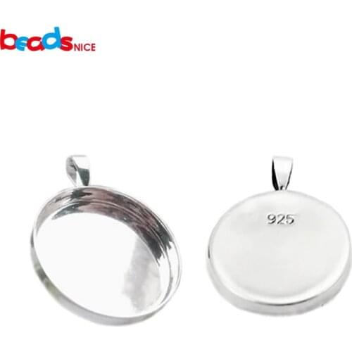 Beadsnice ID26726smt17 Sterling Silver 925 Pendant Bezel Cup For Settings Fit Square 25mm Photo Pendant Base Trays