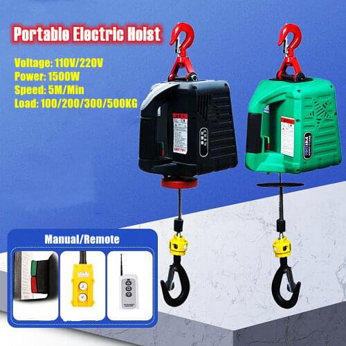 220V 500KG Remote Control Crane Hoist Wire Rope Electric Hoist Aluminum Shell Hoist Household Indoor Small Crane Hoist