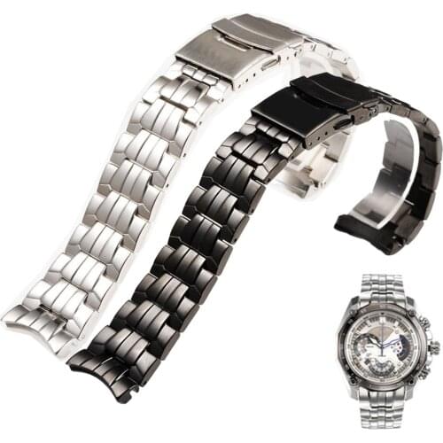 22mm Watch Band For Casio EF 550 Stainless Steel Man Strap Match Curved End Brand Watchband Waterproof Black Silver Belt