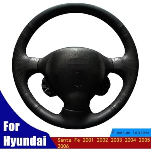 Hand-stitched Car Steering Wheel Cover Soft Black PU Artificial Leather For Hyundai Santa Fe 2001 2002 2003 2004 2005 2006
