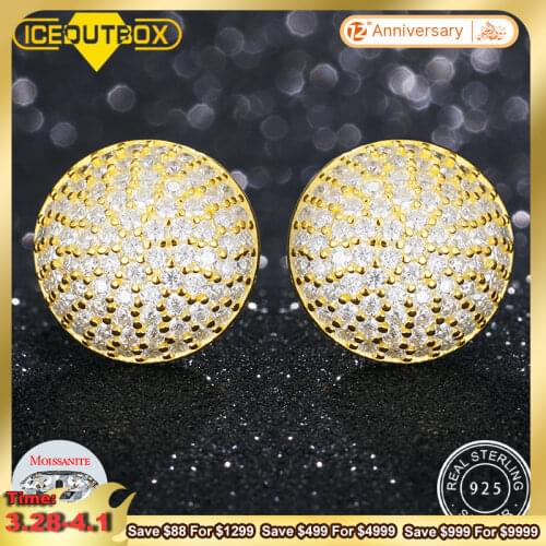 100% Genuine 925 Sterling Silver Moissanite Stud Earrings Round Retro Wedding Engagement Fine Jewelry Exquisite Ear Accessory