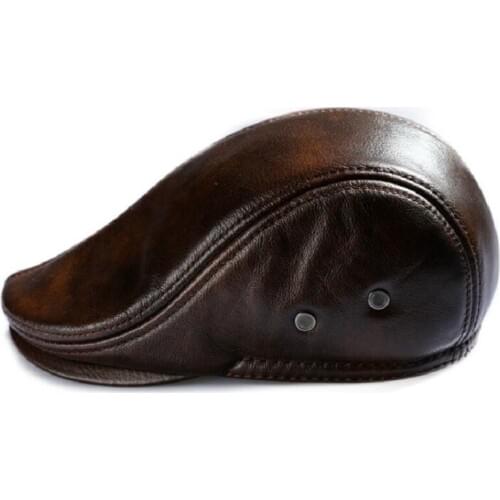 Genuine Leather Hat Men Women Spring Autumn Cowhide Beret Cap Youth Leisure Berets Hats Middle Aged Elderly Warm Caps H6957