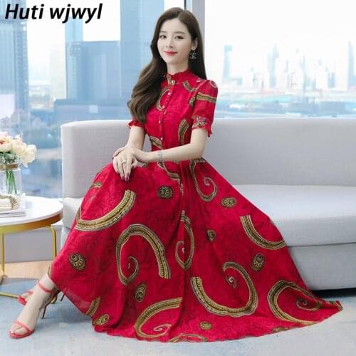 2021 Print Chiffon Short Sleeve Boho Beach Maxi Dress Summer 4XL Plus Size Bodycon Midi Dress Women Elegant Party Long Vestidos