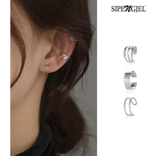 SIPENGJEL 3 Pcs Set Earcuffs Clip Earrings Without Ear Holes Geometric Side Fake Piercing Earrings For Women Jewelry 2021