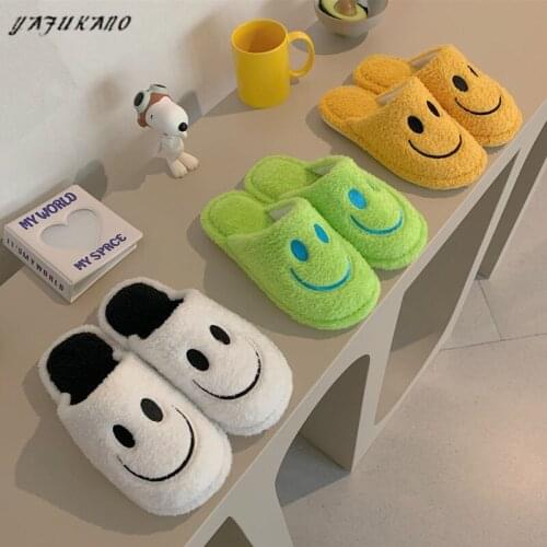 Cotton Slippers Female Winter Indoor Home Fashion Student Dormitory Warm Cute Smile Ladies Shoes Soft Comfort Non-Slip Slippers