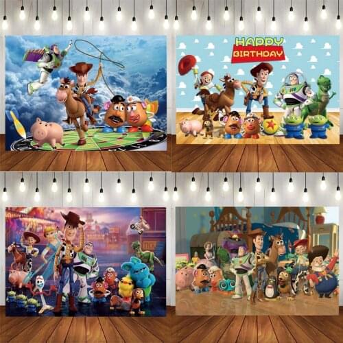 Toy Story Theme Party Backdrops For Photo Customize Happy Birthday Kids Party Vinyl Photography Decorations Baby Party Supplies
