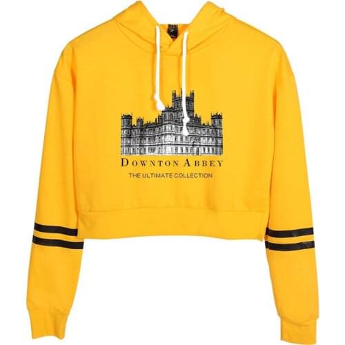 Weatshirt short Sweatshirt shoulder-off Fashion short Downton Abbey print sexy Hip Hop kpop crop hoodies for women korean wear
