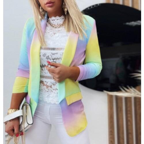 Office Lady Suits Coat 2021 Office Lady Blazer Colorful Print Lapel Autumn Winter Long Sleeve Cardigan Suits Coat for Dating
