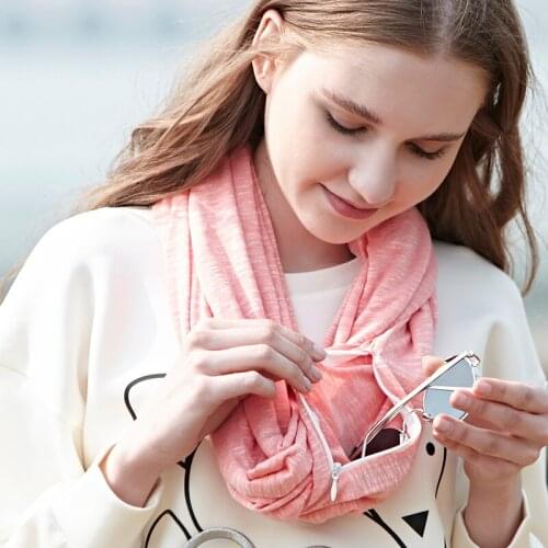 Genovega Autumn Winter Scaf Warm Infinity Scarf All-match Fashion Women Ring Scarves Solid Soft Pocket Loop Scarf For Female