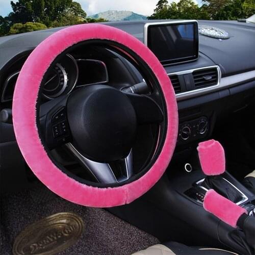 3-Piece Suit Winter Warm Steering Wheel Cover Handbrake Cover Gear Shift Cover Plush Non-Slip Car Interior Accessories Universal