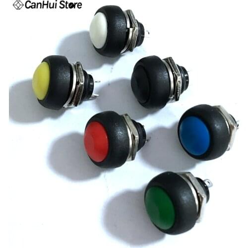 12mm PBS-33B Waterproof Momentary ON OFF Push Button Swithch Mini Round Switch PBS33B PBS 33B 6 Color Each 1pcs Black White Blue