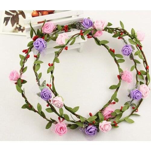 24pcs Mixed colorBride Bohemian Flower Headband Festival Wedding Floral Garland Hair Band Headwear Accessories for Women