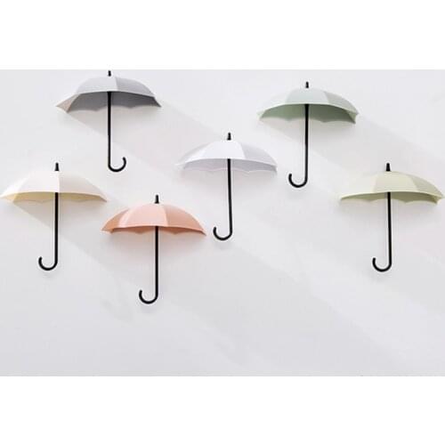 3pcs/set Nordic Style Key Hanger ABS Plastic Fashion Wall Hook Home Decoration Self-adhesive Mini Umbrella Shape Multi Purpose