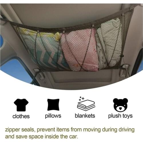 Car Ceiling Mesh Bag Vehicle Roof Storage Net Pouch Drawstring Clothes Grocery Organizer Netting Car Storage Bag
