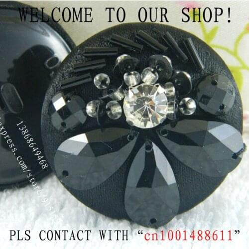 Free shipping Plastic Hand made Pretty Beads Button, Black Shank Diamand Button 36MM Decorative coat dress bag shoes 5 Pcs/lot